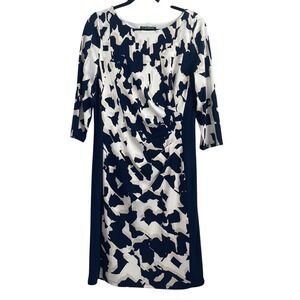 Lauren Ralph Lauren Navy Abstract Print Sheath Dress Women's Size 12 3/4 Sleeve